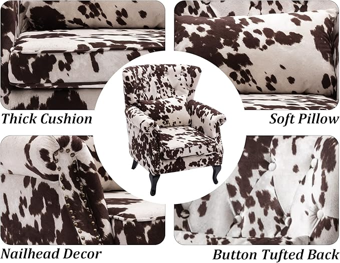 Mid Century Accent Chair Modern Button Tufted Armchair Wingback Club Chair - Image 6