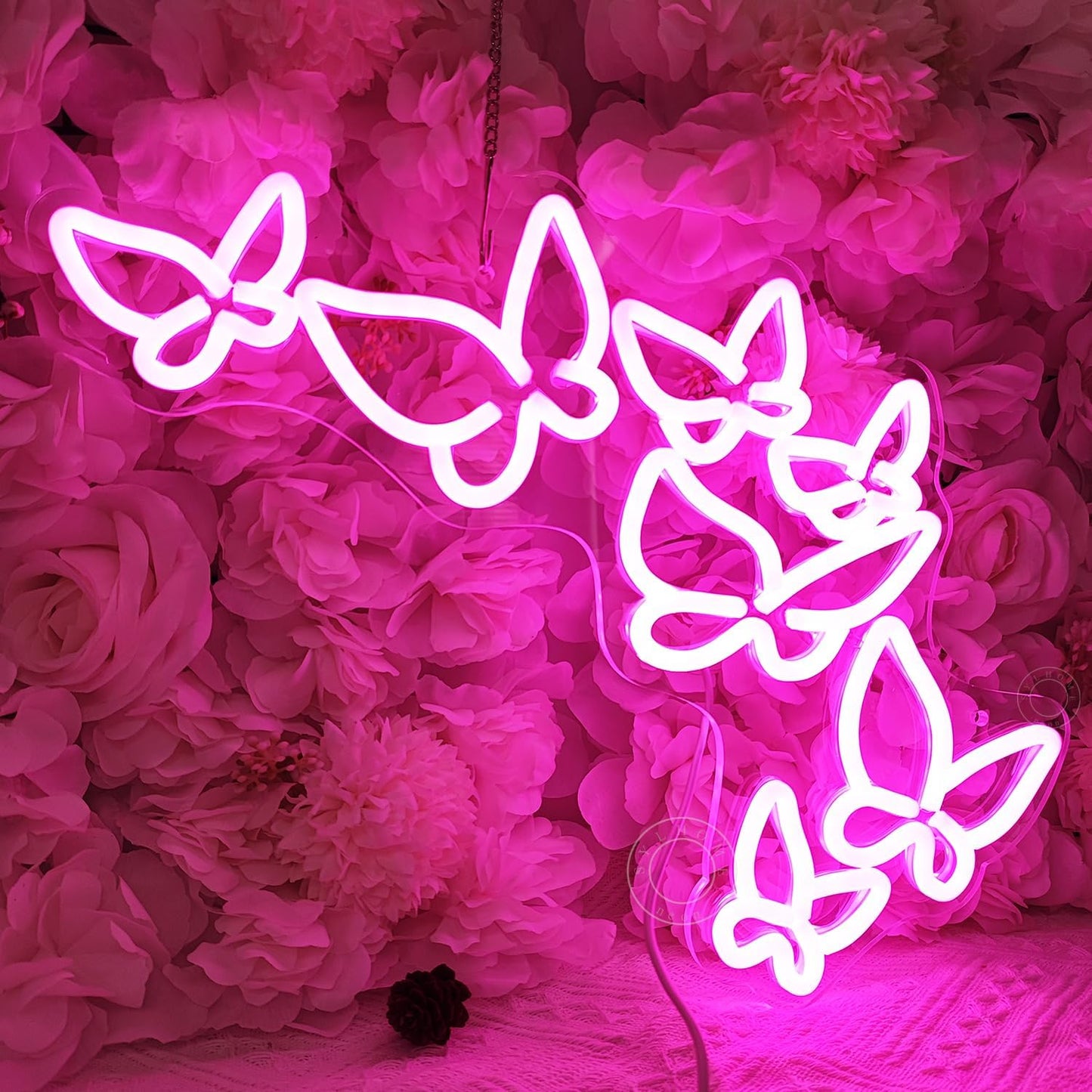 SYLHOME Pink Butterfly Led Neon Light Sign Girls Bedroom Kids Room Beauty Studio Living Room Wedding Birthday Christmas Party Light Up Sign 16.5" X 8.9" USB