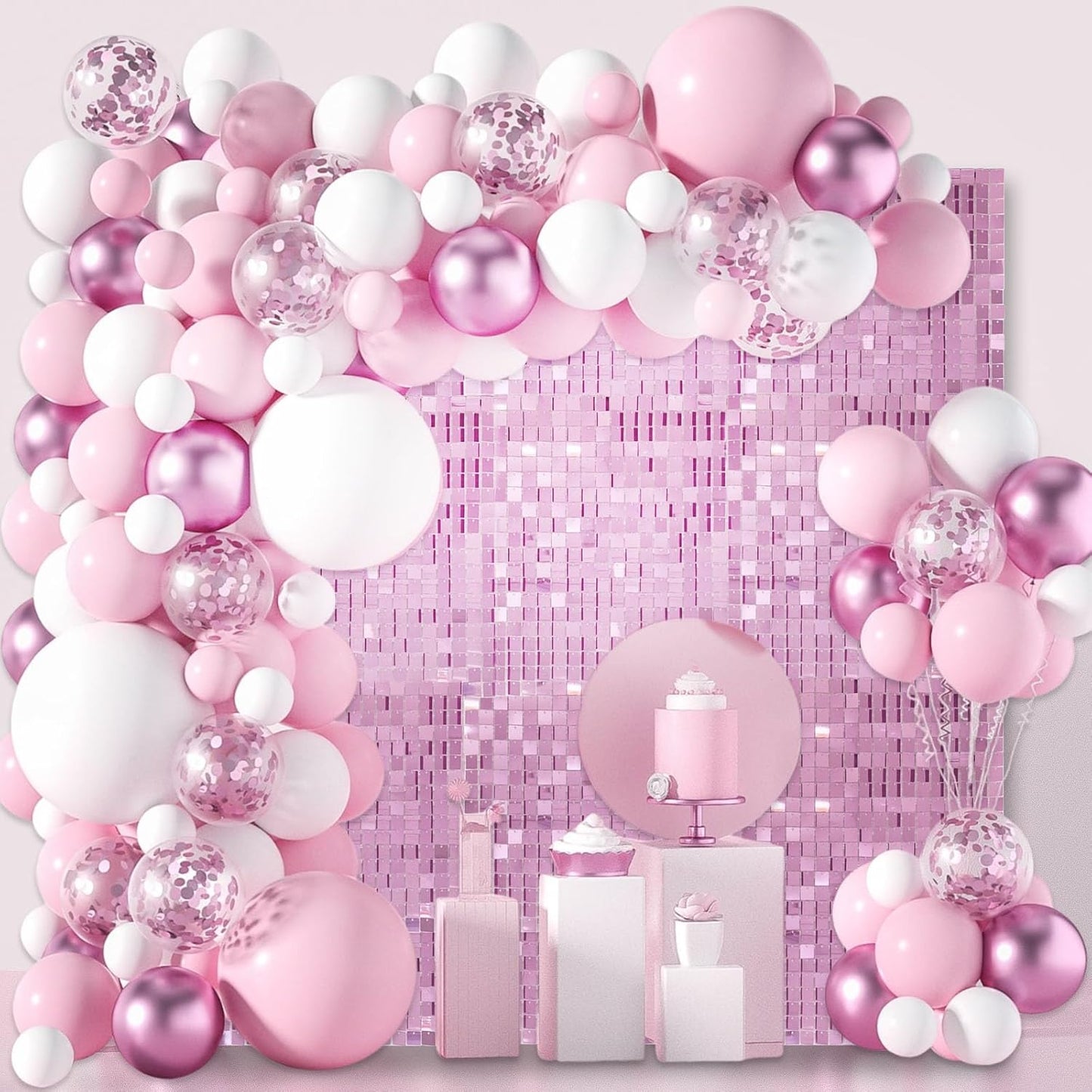 12PCS Light Pink Shimmer Wall Backdrop, Square Sequin Photo Backdrops Panel, Glitter Wall Background for Birthdays, Weddings, Christmas, Engagements, Disco Bachelorette Party Decoration (3FTx4FT)