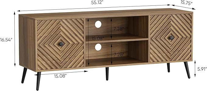 Smuxee Walnut TV Stand with Fluted Diamond Doors, 55.12" Mid Century Modern TV - Image 8