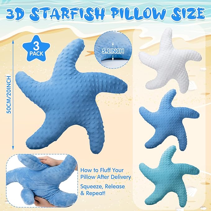 Fumete Starfish Pillow Beach Starfish Shaped Throw Pillows 20'' Stuffed Animal - Image 2