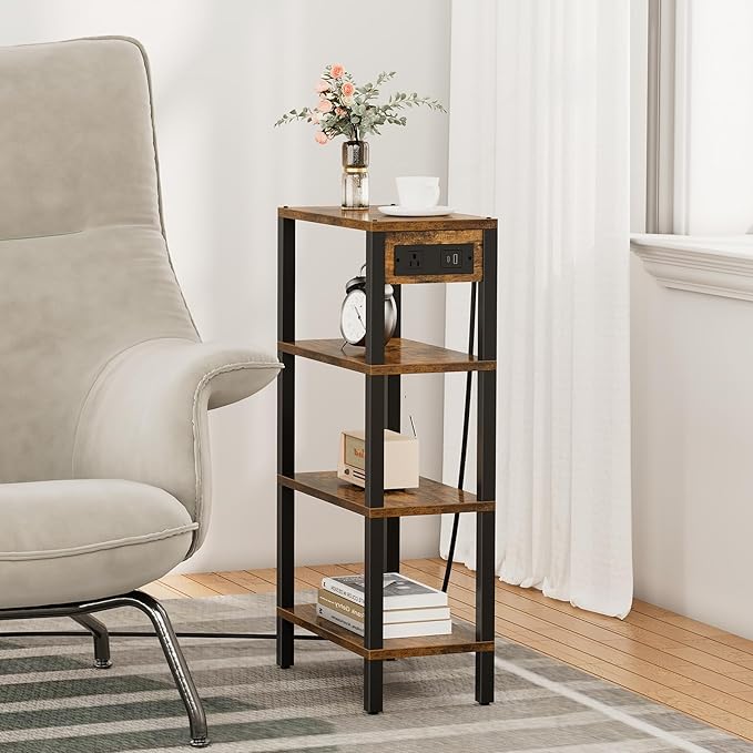 TUTOTAK Narrow Side Table with Charging Station, Small End Table with USB Ports - Image 2