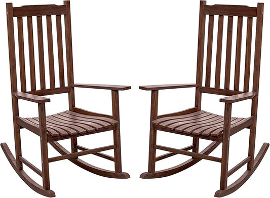 Flamaker Acacia Wood Patio Rocking Chair Set of 2, High Back and Widen Armrest by Flamaker