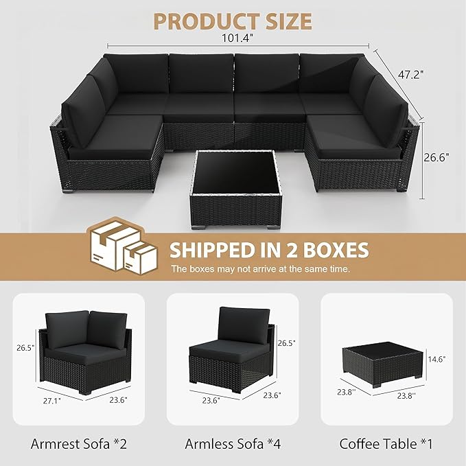 KIGOTY 7-Piece Patio Furniture Set, All-Weather PE Rattan Outdoor Sectional Sofa - Image 2