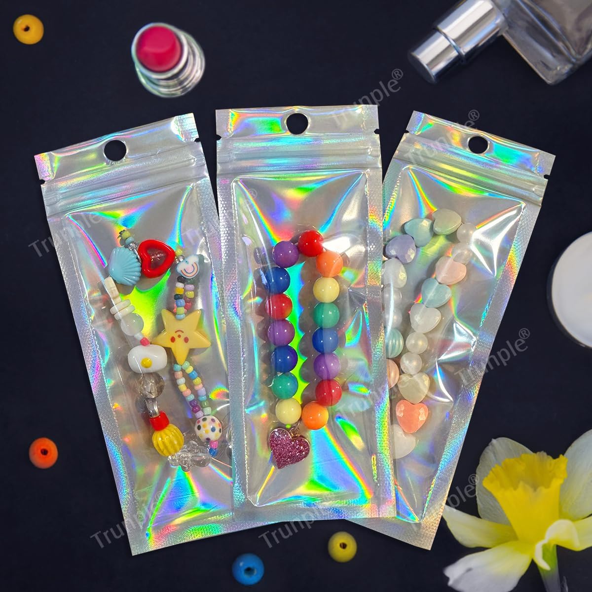 Smell Proof Bags & Resealable Foil Pouch Bag [100 PCS ] Great for Party Favor Food Storage (Holographic Color, 2.4x5.9")