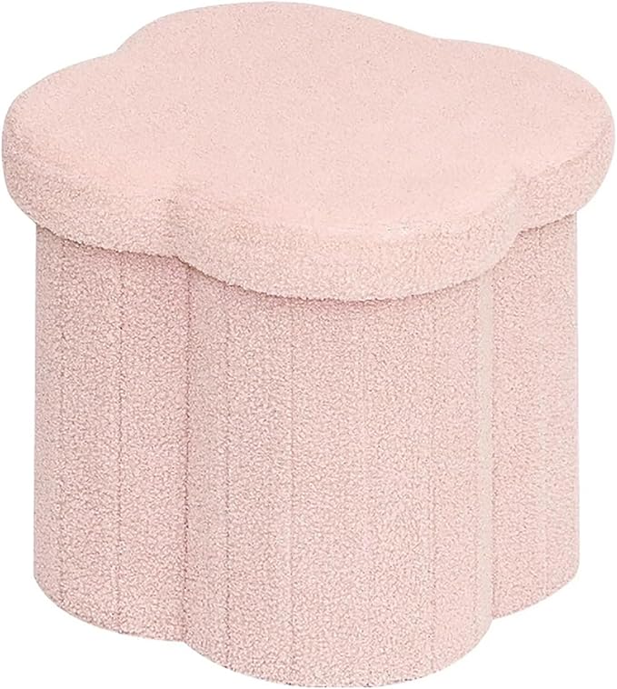 Boucle Storage Ottoman Cube, 13.8" Flower-Shaped Footstool by Unknown