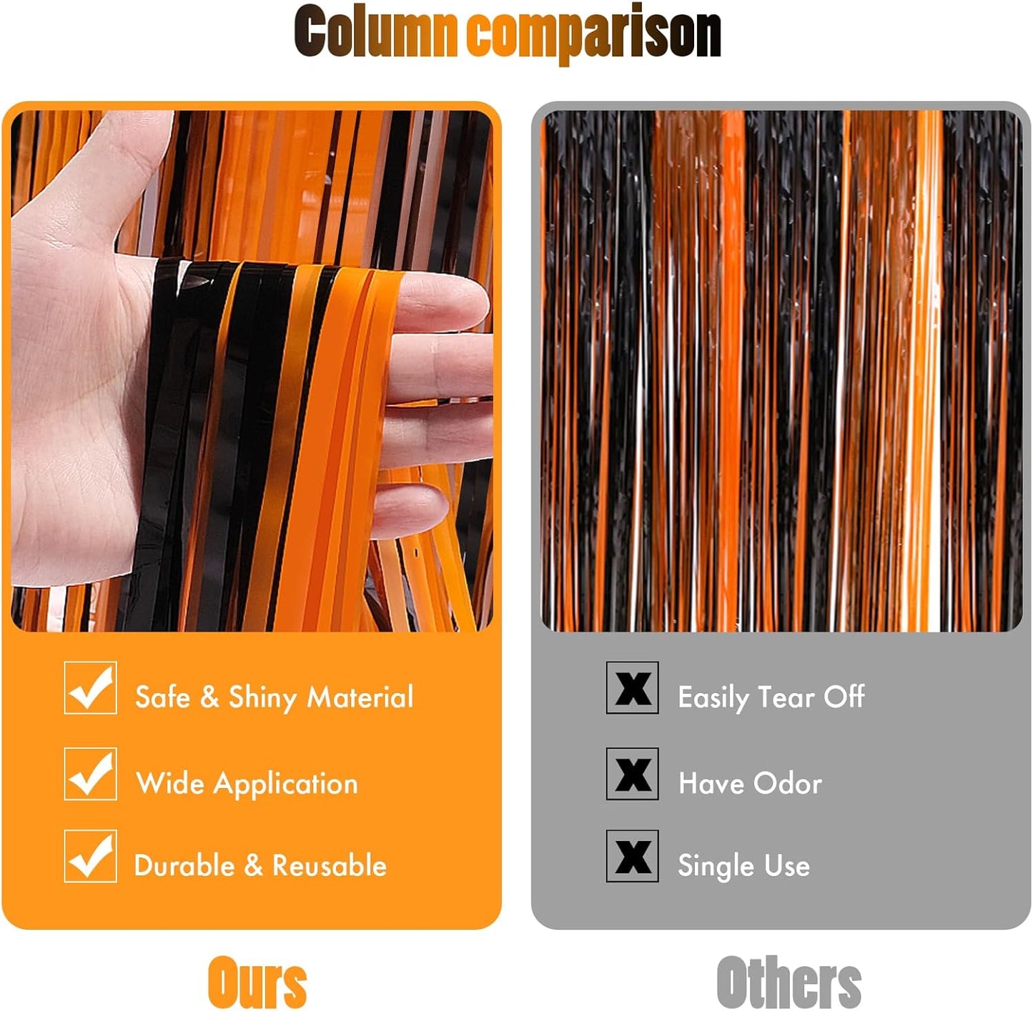 CANREVEL 2 Pack 3.3x8.2 Feet Black and Orange Foil Fringe Backdrop Curtains, Tinsel Streamers Birthday Party Decorations, Fringe Backdrop for Halloween, Bachelorette Party