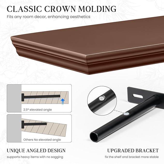 Fun Memories Floating Shelves 24 Inch Long, 9.3 Inch Deep Classic Crown Molding - Image 3