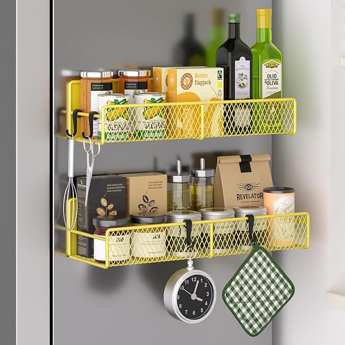 Magnetic Spice Rack for Refrigerator, 2 Pack 100% Metal Strong Magnet Shelf by DTUQYX