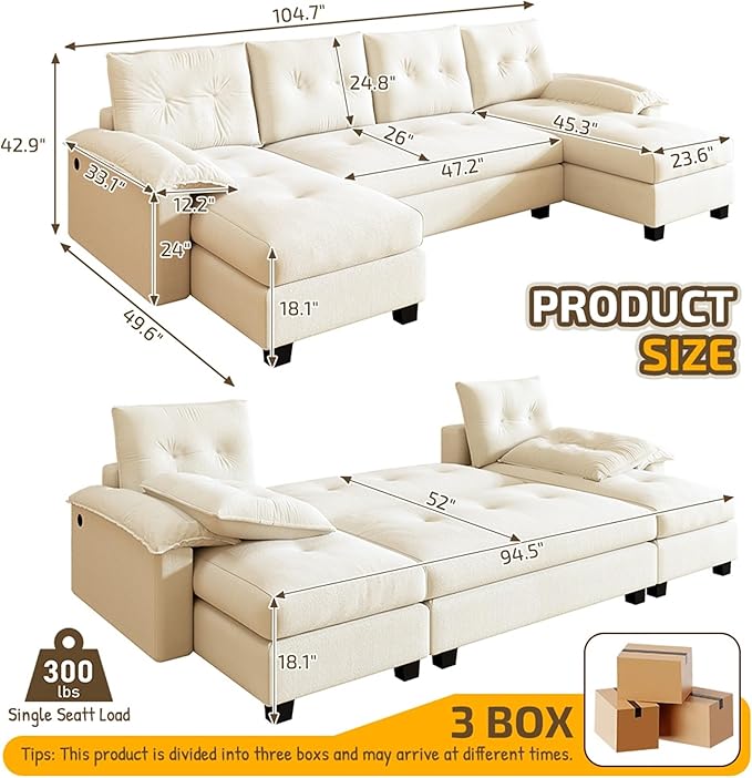 104.7" U-Shaped Sleeper Sofa - Image 3