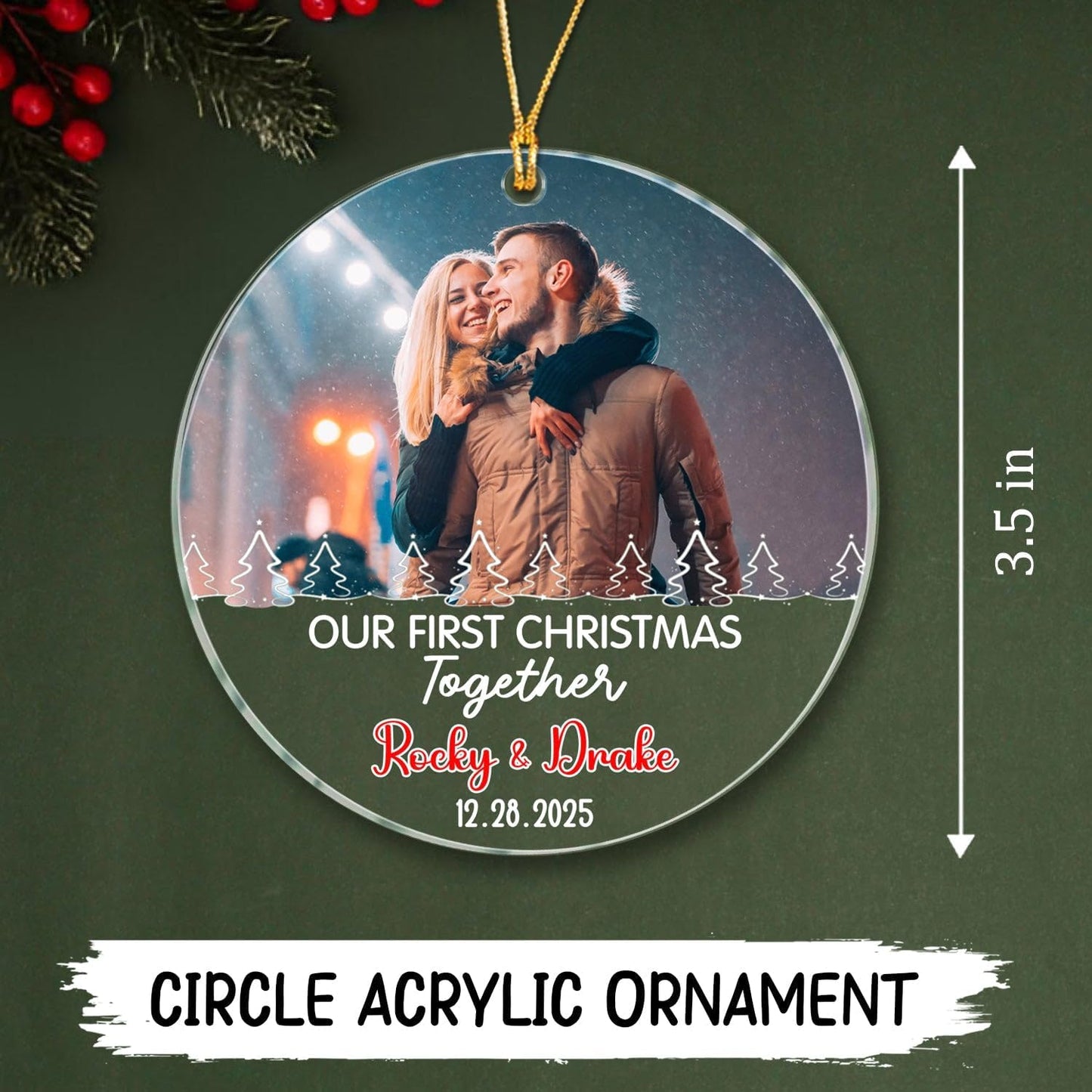 Personalized Our First Christmas Together Ornament 2025, Upload Photo Mr & Mrs Together Ornament Gift for Newlyweds/Couple Married, Customized Name & Date Wedding Anniversary Ornaments for Decor