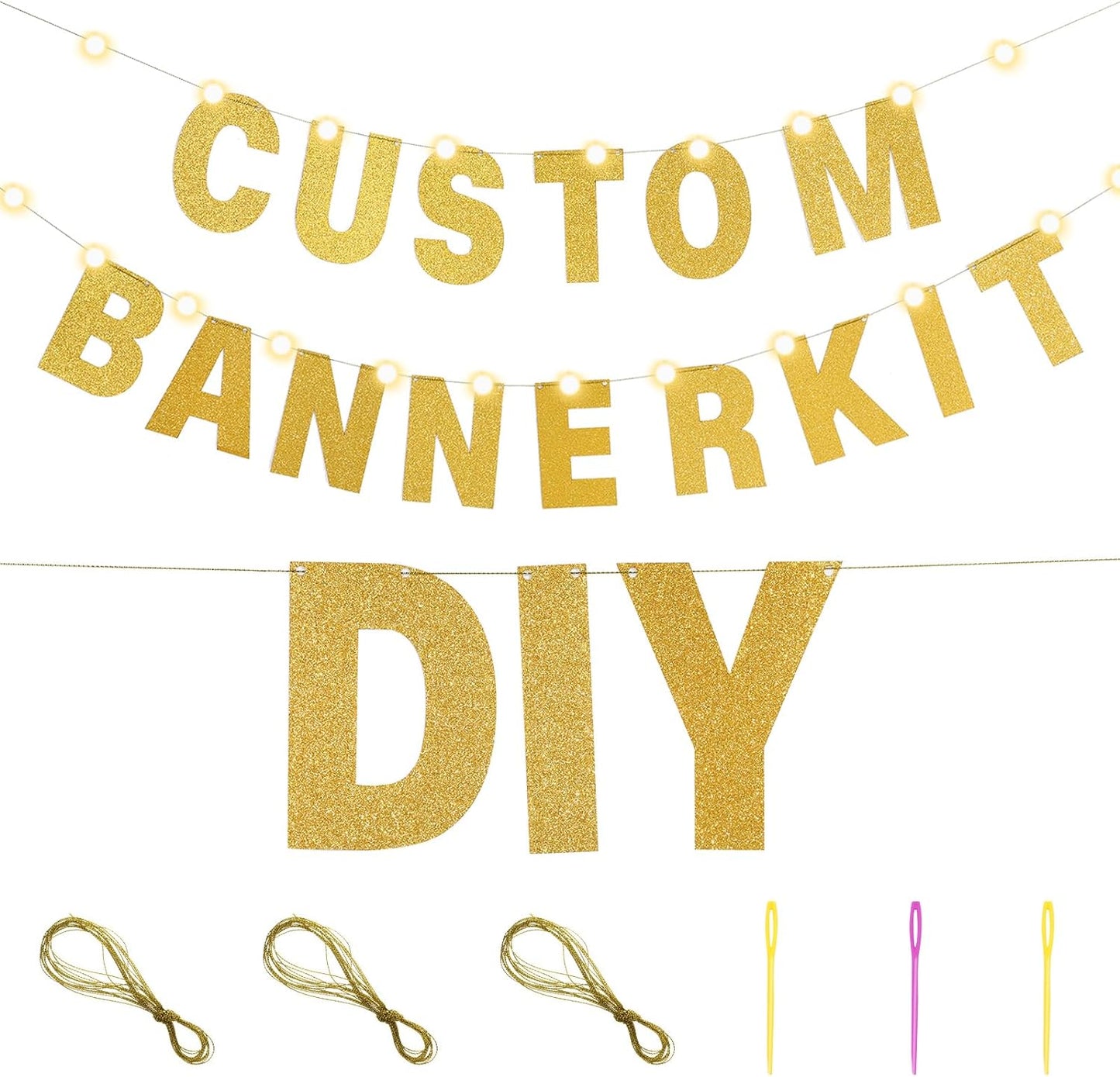TaoBary 112 Pcs DIY Letter Custom Banner Glitter Customizable Banner Kit Including 107 Letters and Numbers 3 Rope for Valentine Birthday Party(Gold)