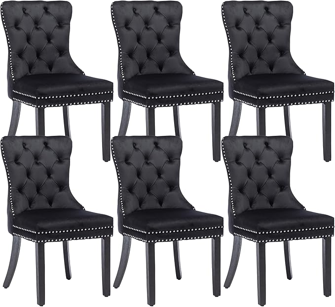 KCC Velvet Dining Chairs Set of 6, Upholstered High-end Tufted Dining Room Chair by KCC