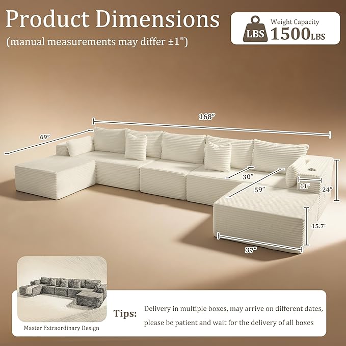 168" Cloud Sectional Couch, Comfort U Shaped Sofa - Image 2