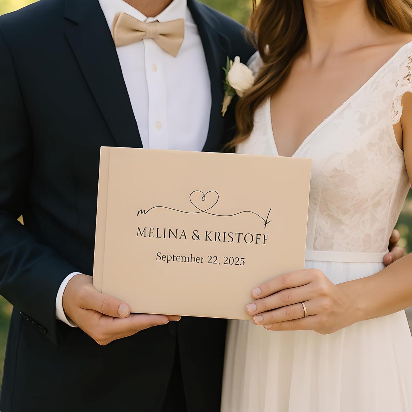 Wedding Guest Book – Personalized Polaroid Guest Book for Wedding Reception, Custom Sign In Photo Book with Blank Pages, Elegant Keepsake for Guests (Beige Minimal)