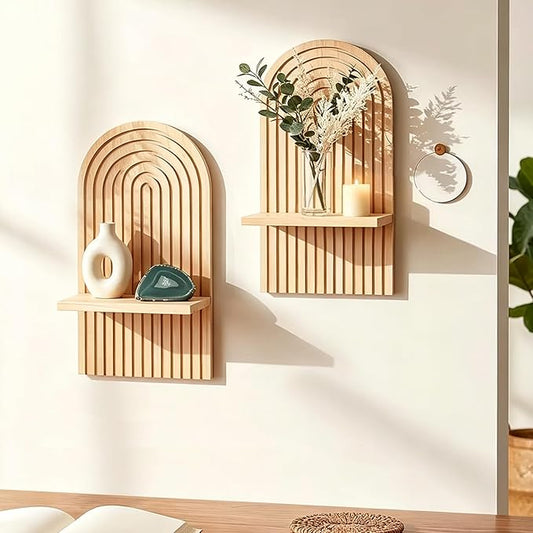LIYAOLI Boho Wall Shelf Set of 2-15 x 8.6 Inch Arched Wooden Hanging Shelves by LIYAOLI