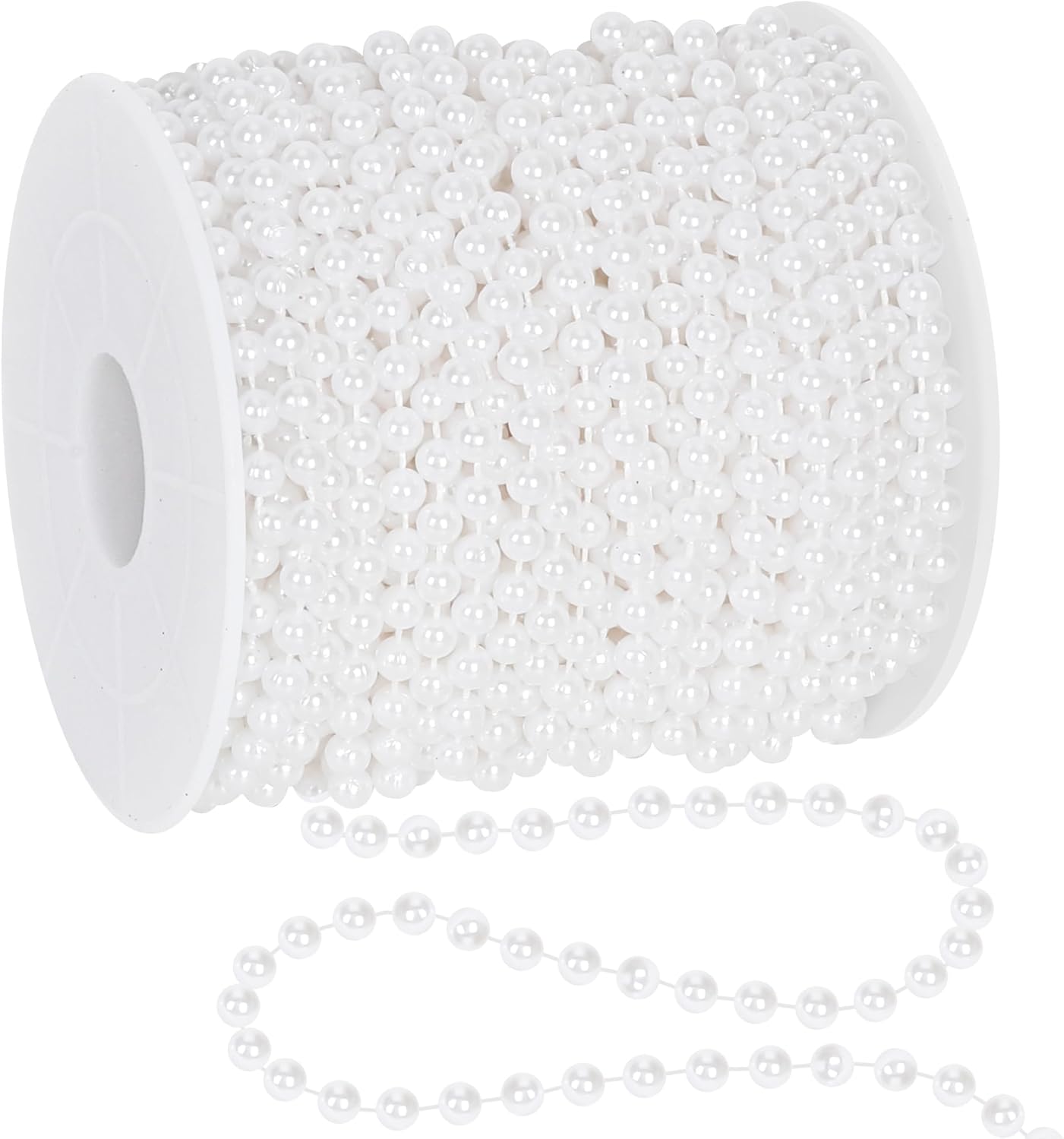 100 Feet White Christmas Tree Garland, Artificial Beads Strands Chain, Christmas Tree Decorations for DIY Xmas Tree Decorations Fireplace Balcony Home Party Decor