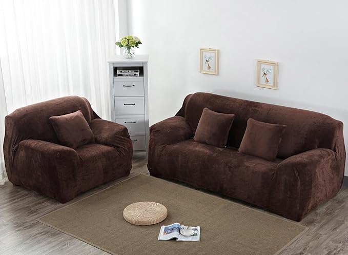 vctops 4 Seater Velvet Plush Stretch Sofa Slipcover 1-Piece Sofa Cover - Image 2