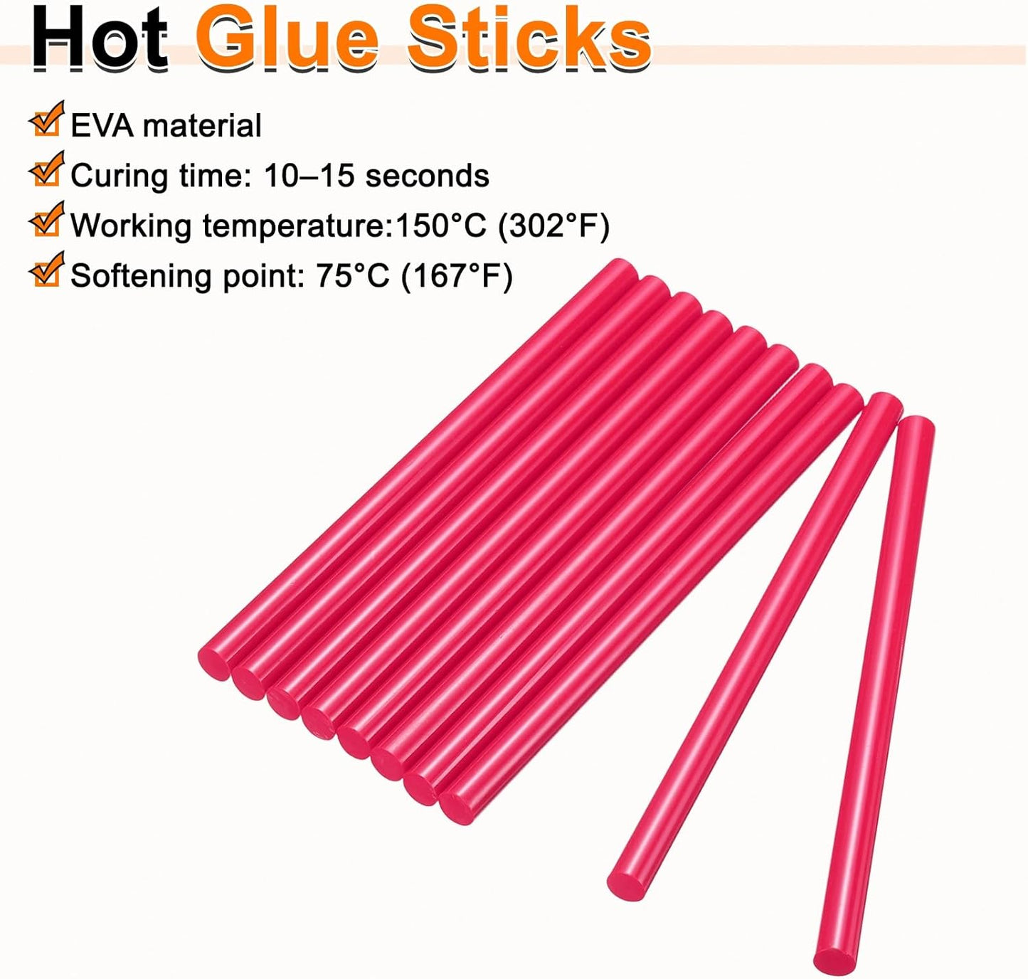 HARFINGTON 10pcs Hot Glue Sticks 0.43" Dia x 5.91" Long EVA Mini Hot Melt Adhesive Glue Stick for Hot Melt Gun Wood Plastic Glass Flowers Fabrics Foam, Rose Red