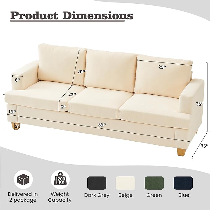 Apicizon Cloud Couches Living Room Furniture Sets, 3 Seater Sofa & 3 Seater Sofa - Image 2