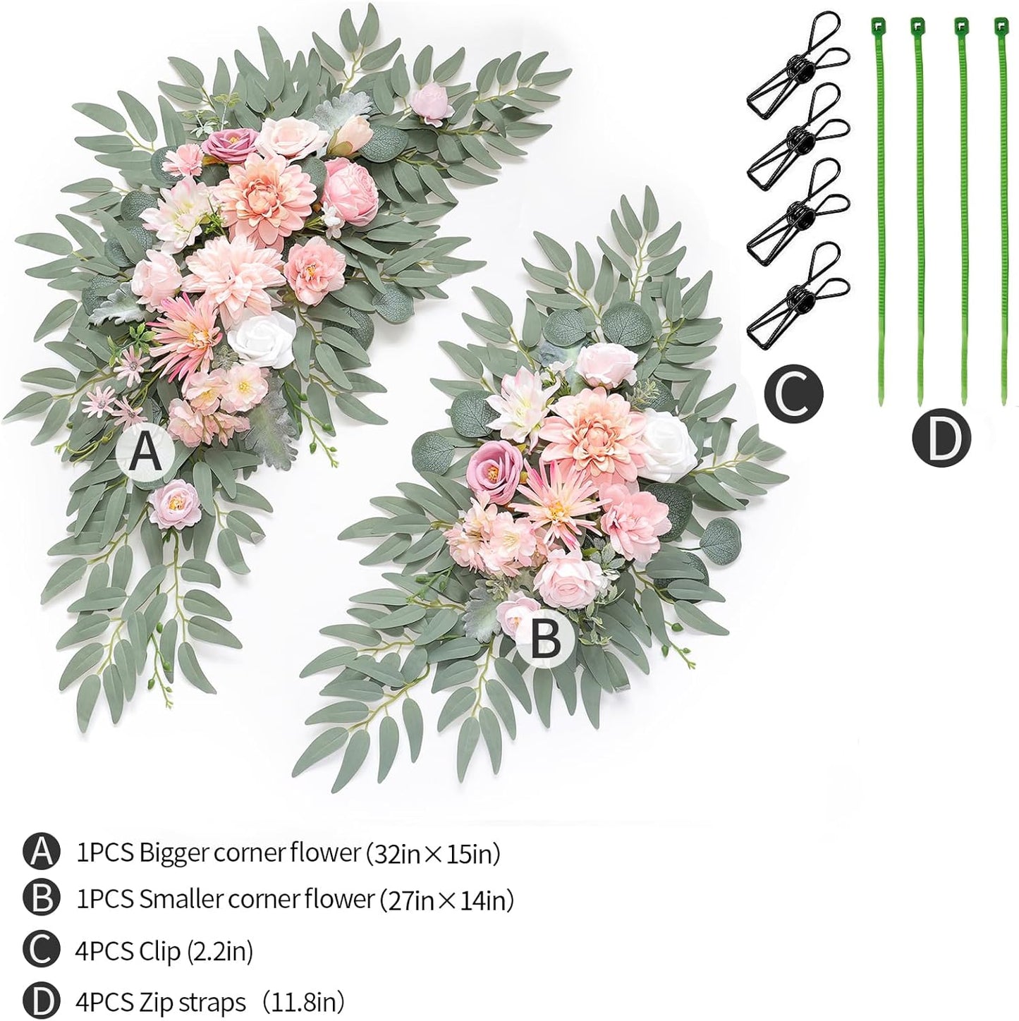 Artificial Wedding Arch Flowers Kit(Pack of 2) for Wedding Arch, Bridal Shower, Ceremony and Reception Backdrop Decoration (Romantic Pink)