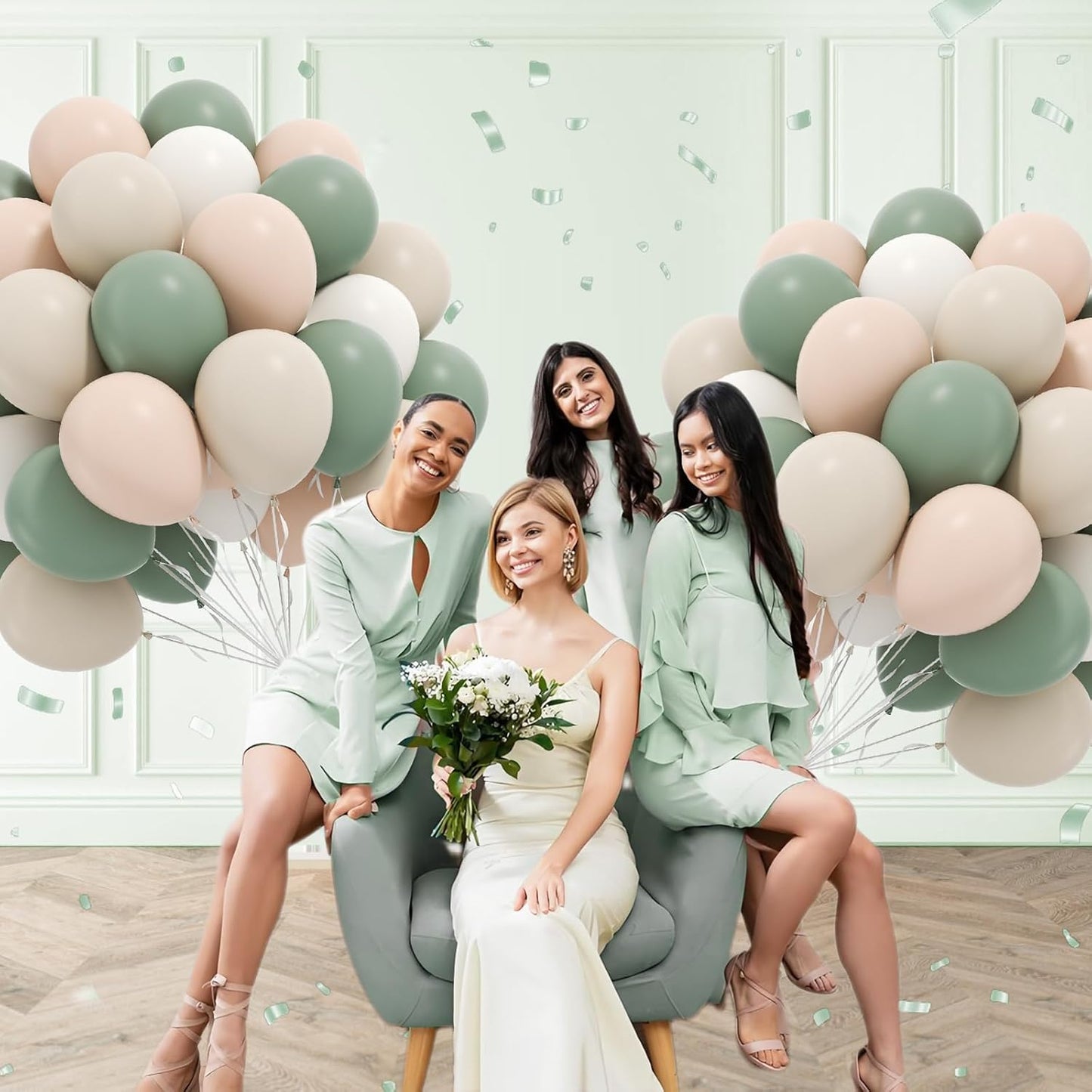 60pcs Sage Green Balloons 12inch with Sage Green Nude Sand White Balloons for Neutral Bridal Baby Shower Wedding Birthday Engagement Party Decorations