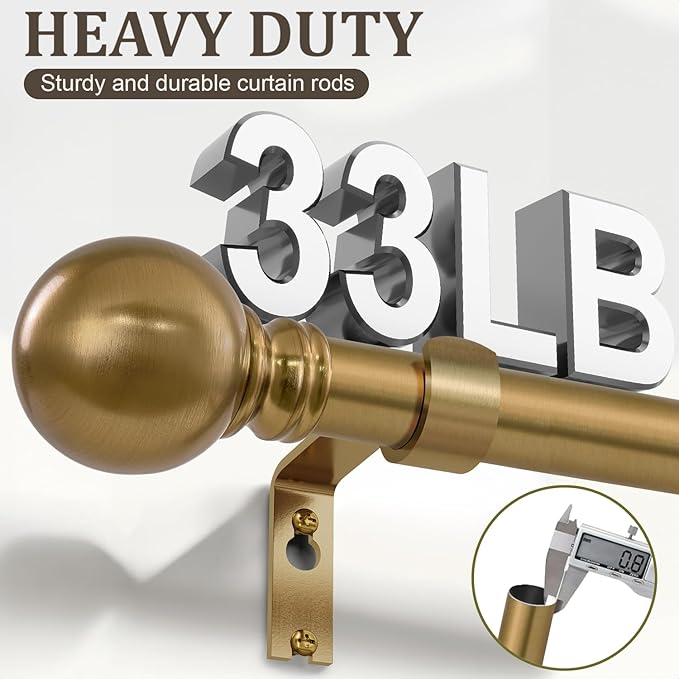 Warm Gold Curtain Rods for Windows Small 28 to 48 Inch 1" Diameter Short - Image 6