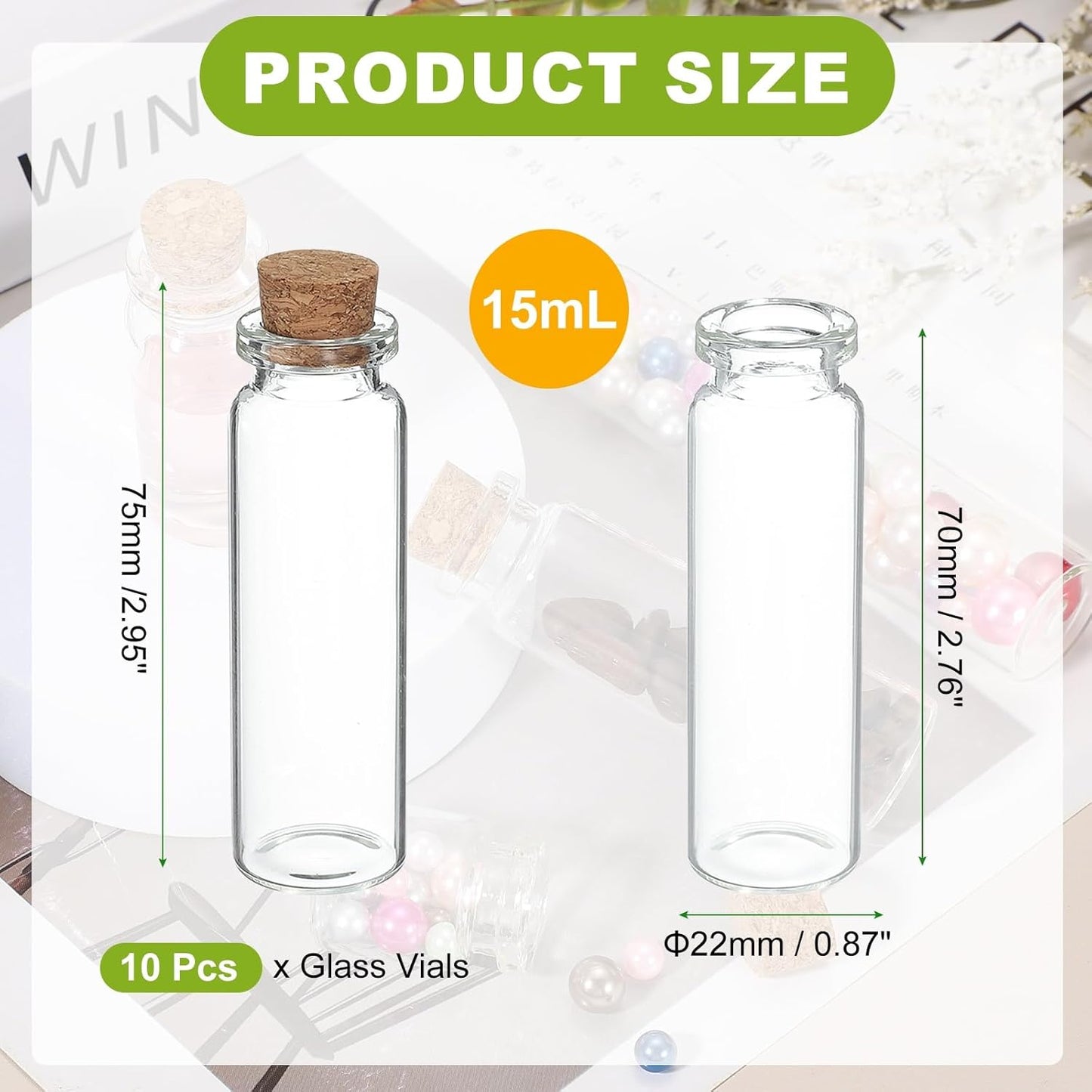 uxcell 10Pcs Mini Glass Bottles with Cork Stoppers, 15ml Small Clear Bottles Glass Empty Jars Vials for DIY Crafts Party Wedding Decor Favors