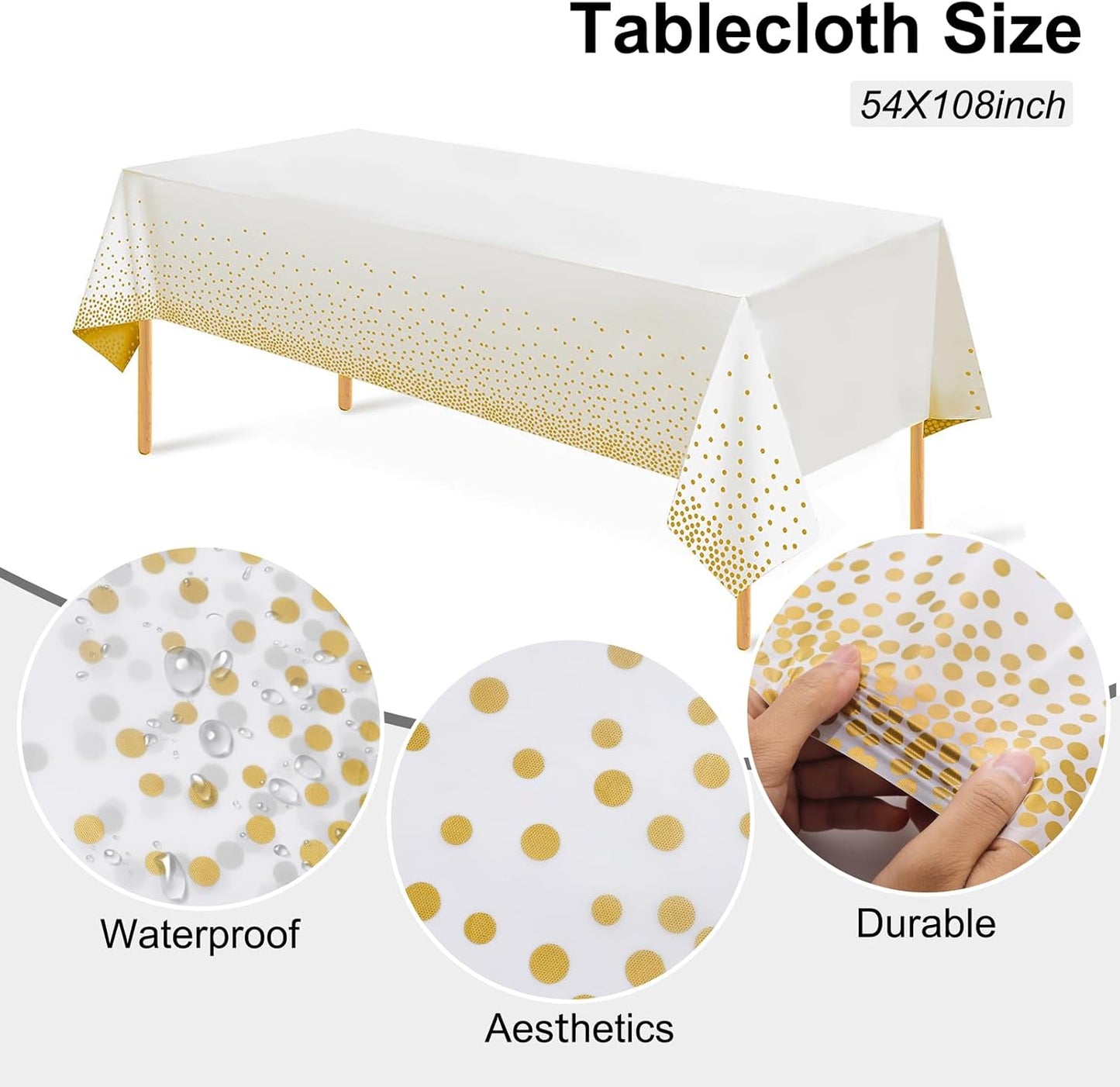 Festiva 176Pcs Gold Plates Disposable - Square Party Plates Dinnerware Sets - include Cups,Plastic Cutlery,Hand Napkins，Tablecloth for 25 Guests Party&Wedding&Christmas&Thanksgiving