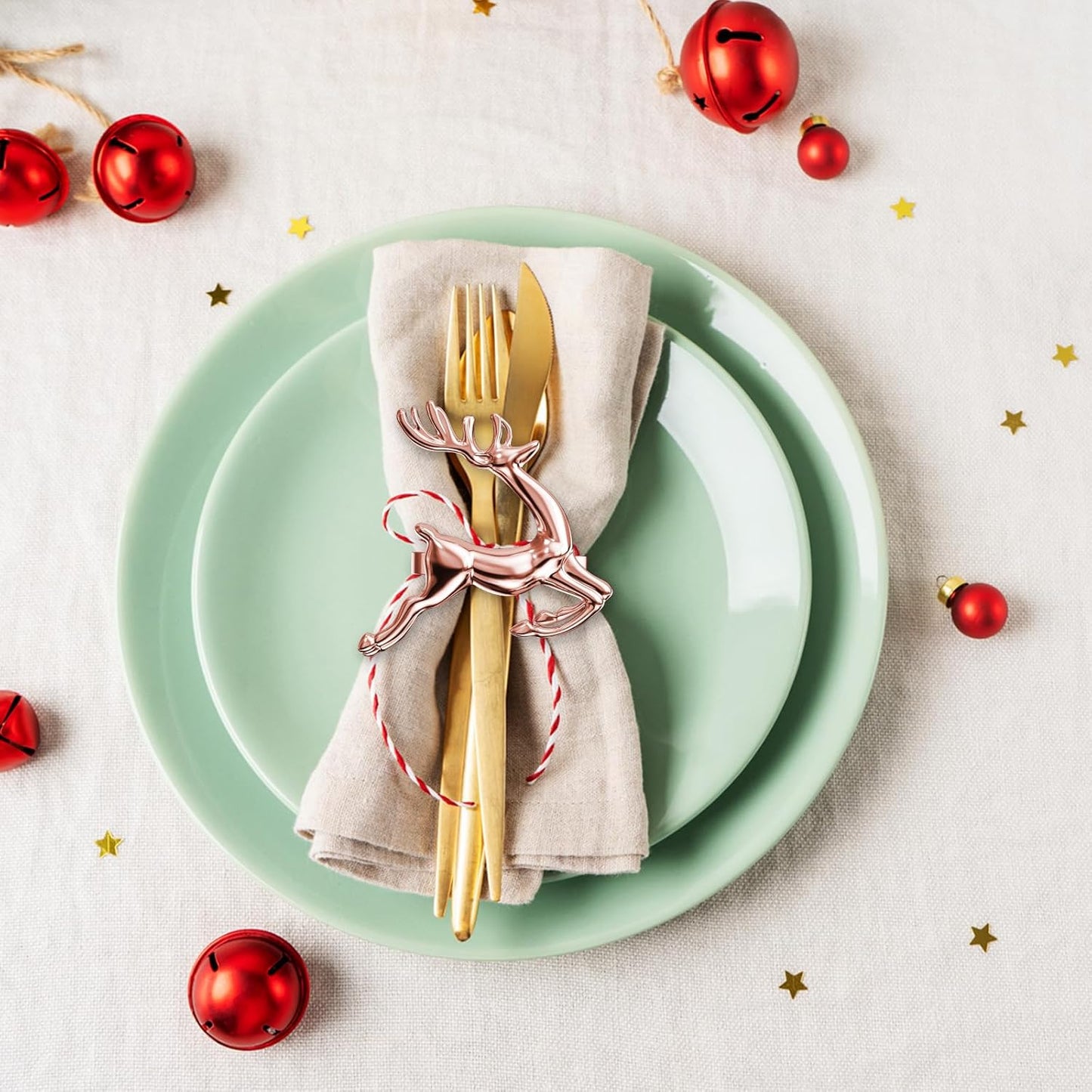 ZeeDix Set of 12 Rose Gold Elk Chic Napkin Rings for Christmas Dinning Table Setting-Wedding Receptions, Christmas, Thanksgiving and Home Kitchen for Casual or Formal