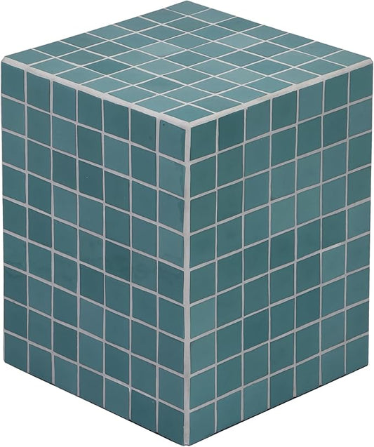 JONATHAN Y Callista 18-Inch Teal Blue Modern Ceramic Tiled Cube Side Table by JONATHANY