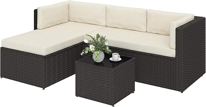 Outsunny 3 Piece Patio Furniture Set, Wicker Rattan Outdoor Patio Conversation by Outsunny