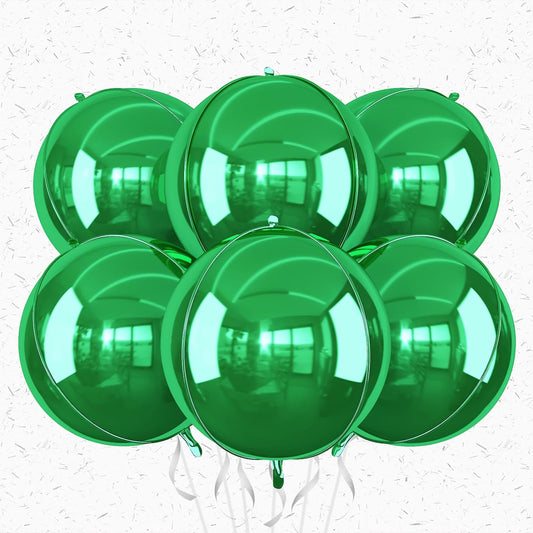 6Pcs Green Round Foil Balloons,Giant 4D Round Ball Balloons,22 Inch Metallic Green Balloon for Birthday Wedding Graduation Prom Party Decorations