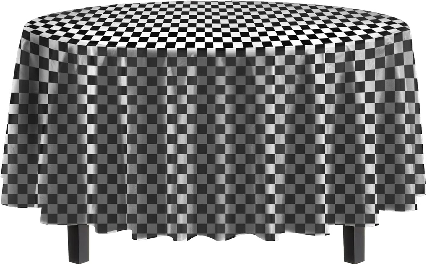 Party Solids Pack Of 12 - Premium Plastic Tablecloth 84 Inch Round Table Cover - Checkered