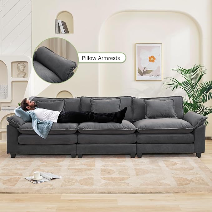 Oprisen 120" Modular Sectional Sofa, Comfy Cloud Couch Sectional Sofa, Velvet - Image 5