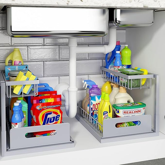 REALINN Under Sink Organizer, Pull Out Cabinet Organizer 2 Tier Slide Out Sink by REALINN