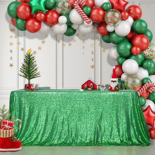 SquarePie Sequin Tablecloth 50 x 72 Inch Green Sparkly Table Cloth for Christmas Party Decoration
