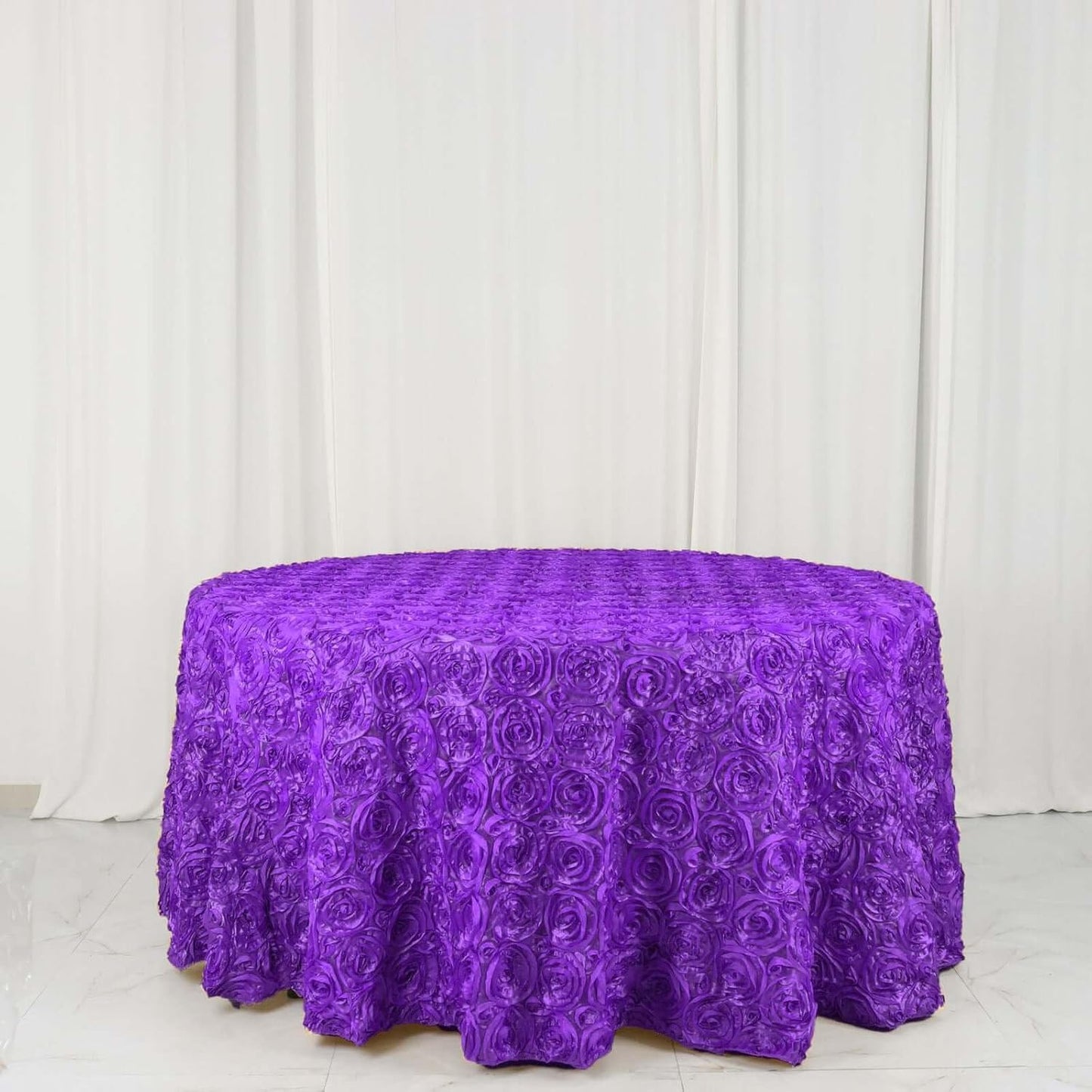 Efavormart 120" Wholesale Round Table Cover Purple Grandiose Rosette 3D Satin Tablecloth for Wedding Party Event Decoration
