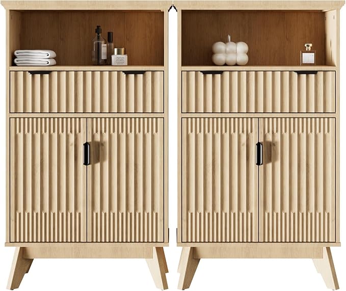 Fatmok Buffet Cabinet with Storage Seto of 2, Wood Buffet Sideboard Console by Fatmok
