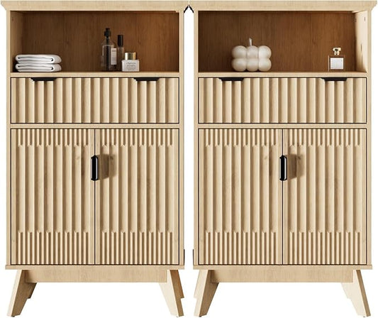 Fatmok Buffet Cabinet with Storage Seto of 2, Wood Buffet Sideboard Console by Fatmok