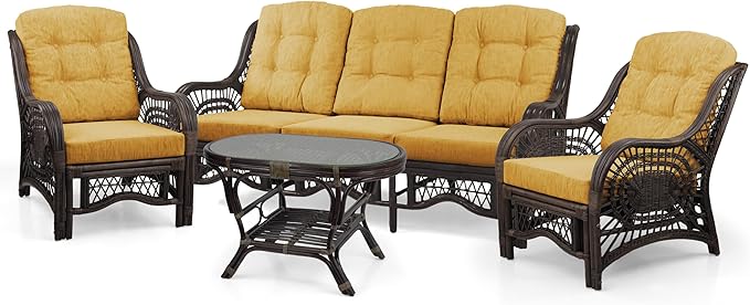 Malibu Lounge Set of 4: 2 Natural Rattan Wicker Chairs, Three-Seater Sofa - Image 2