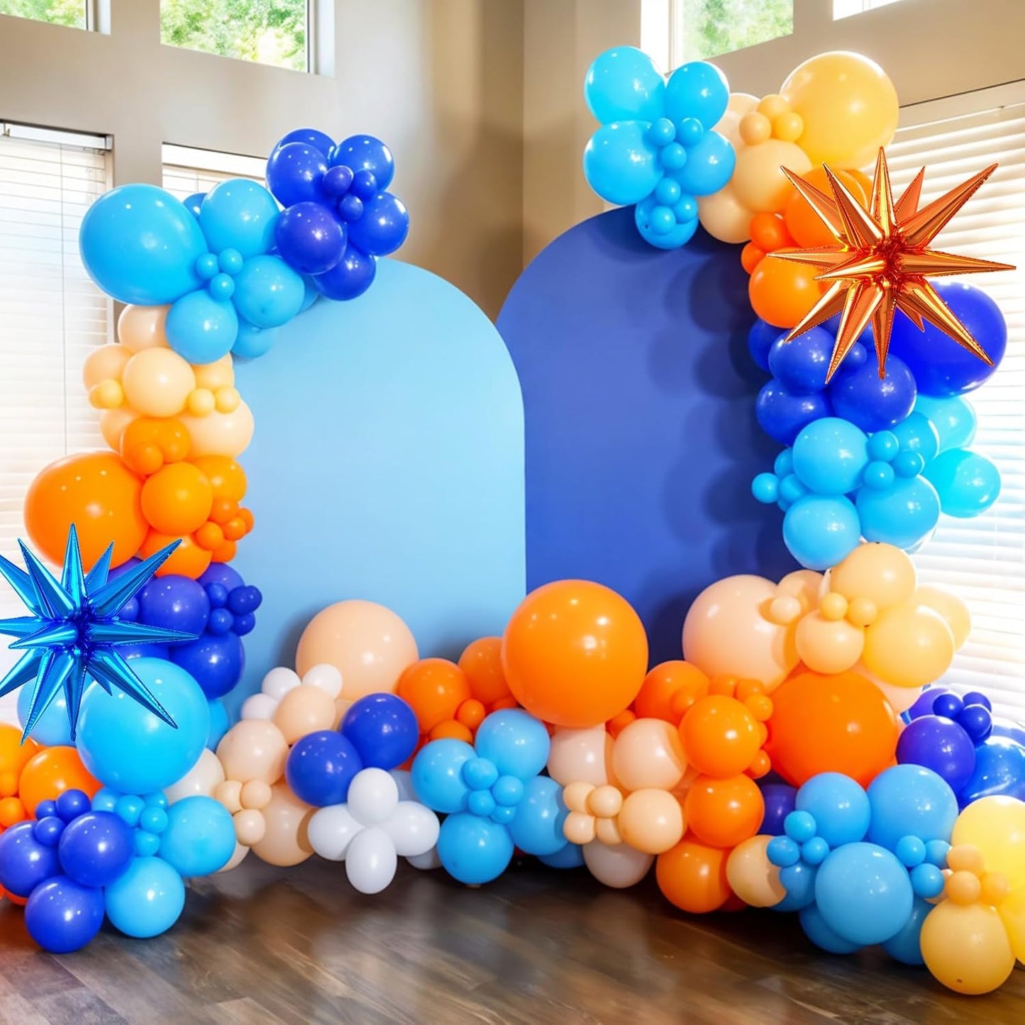 Blue and Orange Balloons, 12 Inch Orange Light Blue Nude Dark Blue Confetti Balloons with Star Foil Balloon for Boys Birthday Party Baby Shower Graduation Decorations