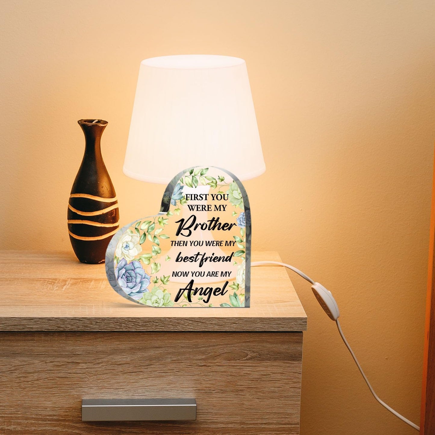 Sympathy Gifts for Loss of Brother, Memorial Gifts for Friends Man Male, In Memory of Brother Acrylic Heart Plaque, Bereavement Condolences Grief Gifts, Funeral Remembrance Decor Ornament Sign