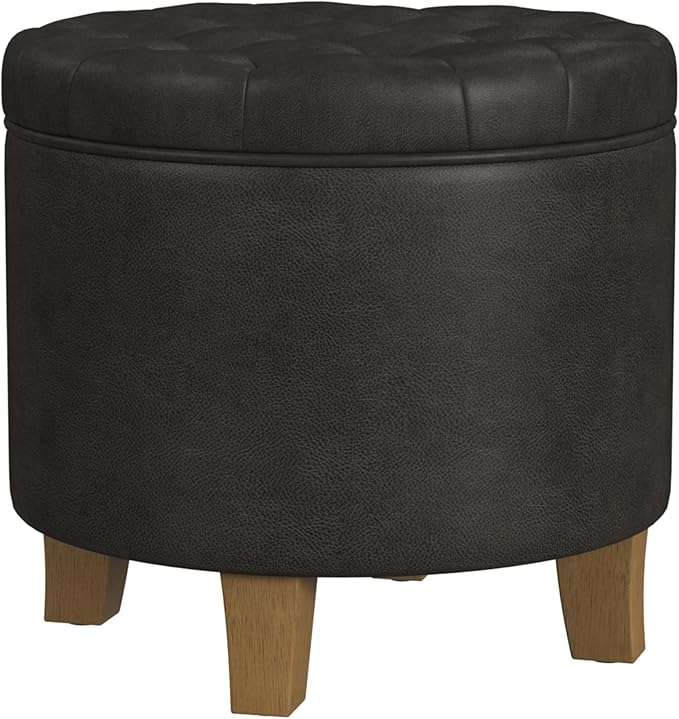 Homepop Home Decor | Upholstered Round Faux Leather Tufted Foot Rest Ottoman | - Image 4