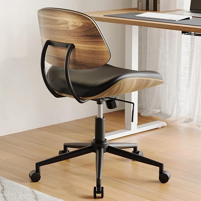 Armless Office Chair with Wheels, PU Leather Adjustable Height Desk Chair - Image 6