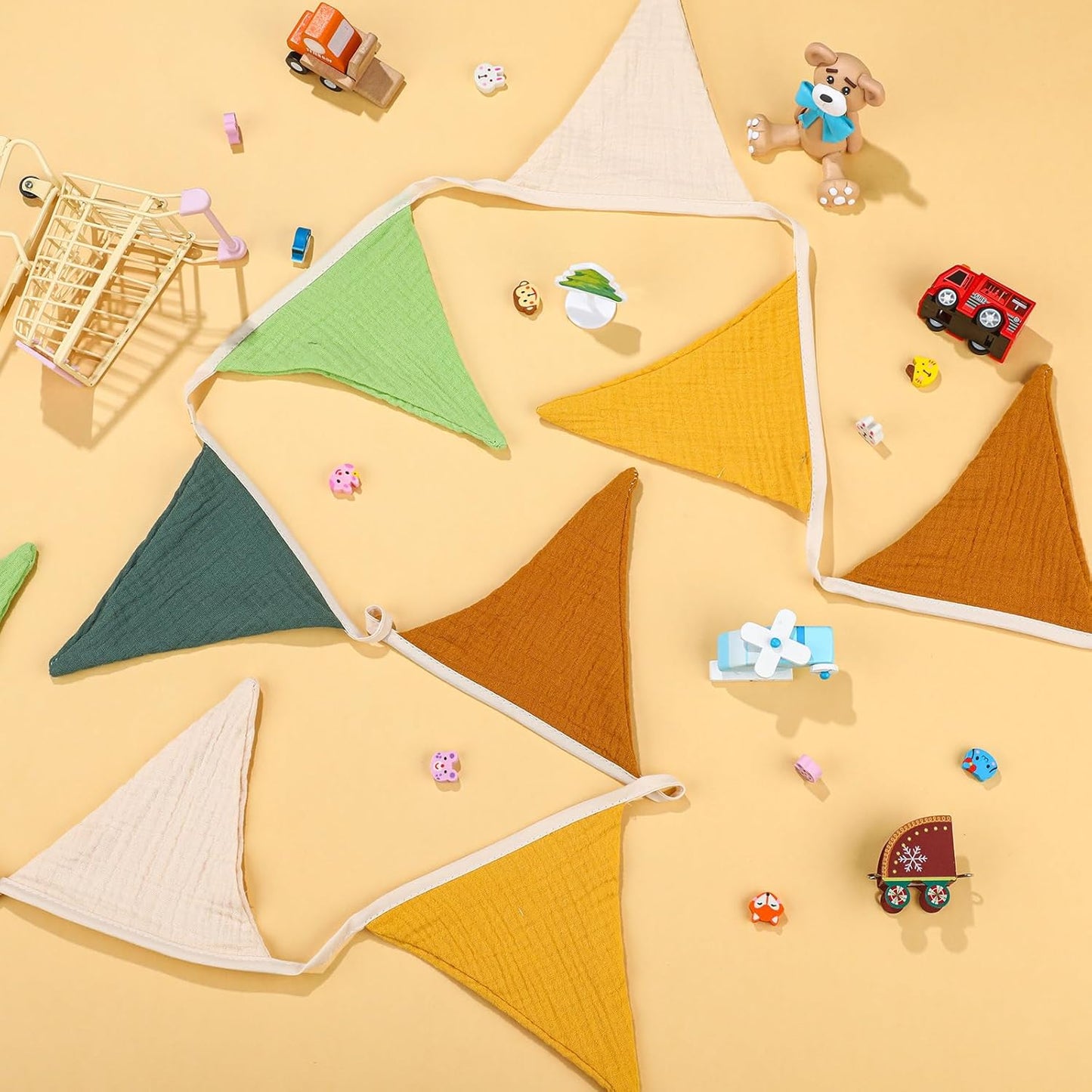 Oudain 15.5 ft Pennant Banner Flags, 2 Pcs Nursery Garland Triangle Bunting Flag Baby Banner for Nursery Decor Baby Birthday Boho Wedding Shower Party Event, Each 7.75 ft(Retro Forest Color)