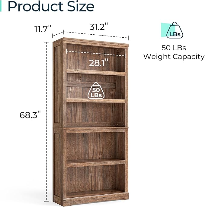LINSY HOME 5-Shelf Bookcase, Bookshelves Floor Standing Storage Shelves 68 in - Image 3