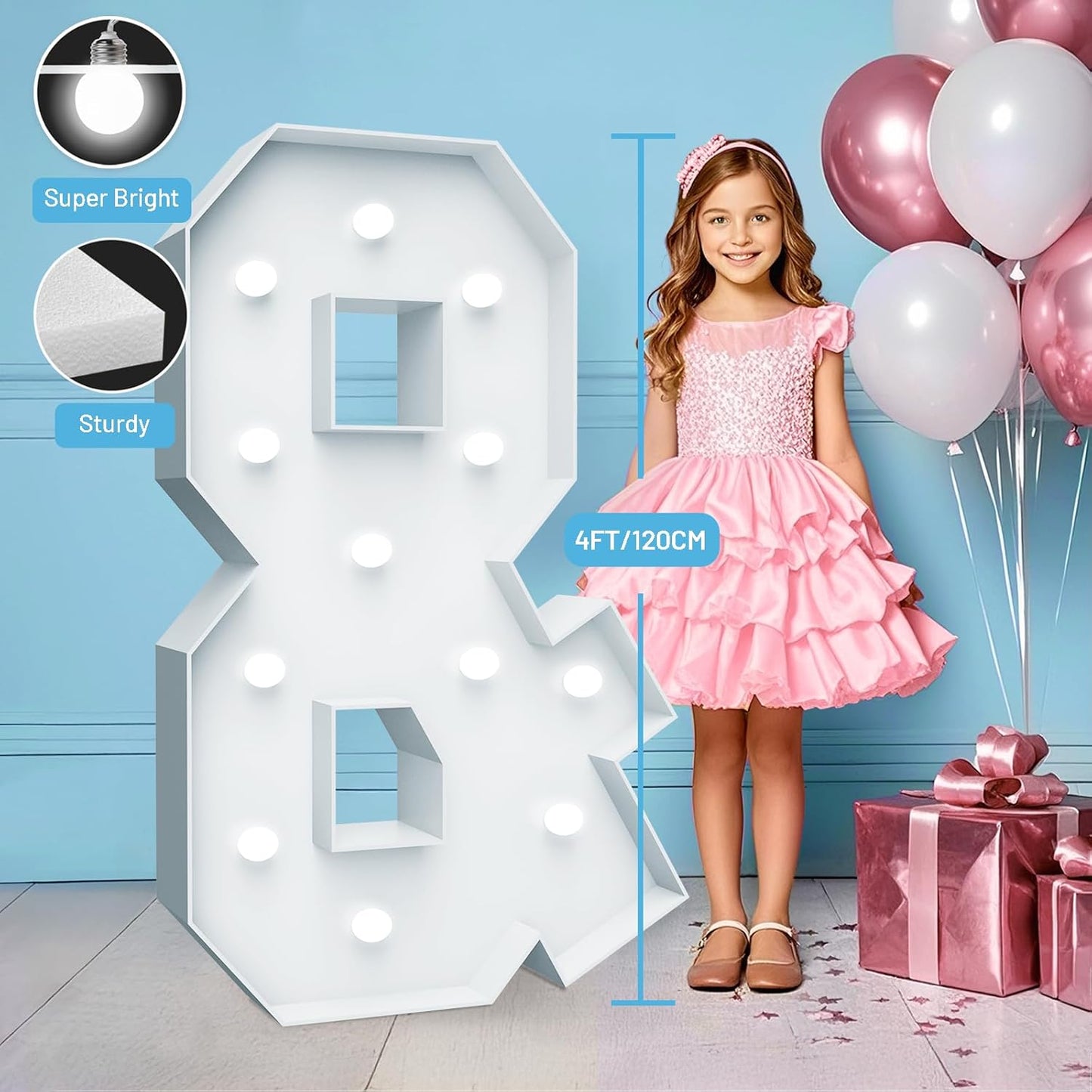 4FT Marquee Light Up Letters - Cool White Light Up Letters & with Fixed Water Bag, Party Decoration Large Marquee Light Up Letter can Be Used for Wedding Decoration, Birthday Party Deco