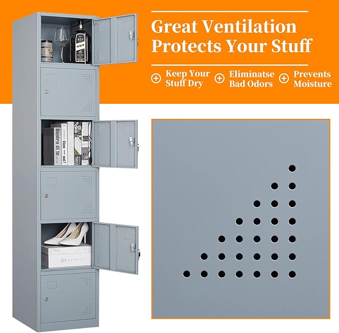 Metal Locker with 6 Doors, Lockable Locker Cabinet - Image 5