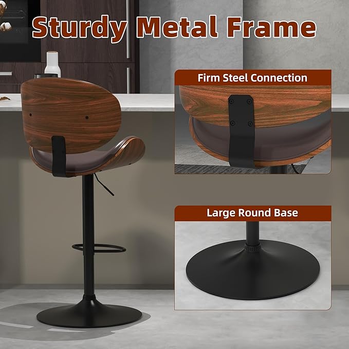 civama Bar Stools Set of 3 for Kitchen Counter, Adjustable Bar Height Chairs - Image 6
